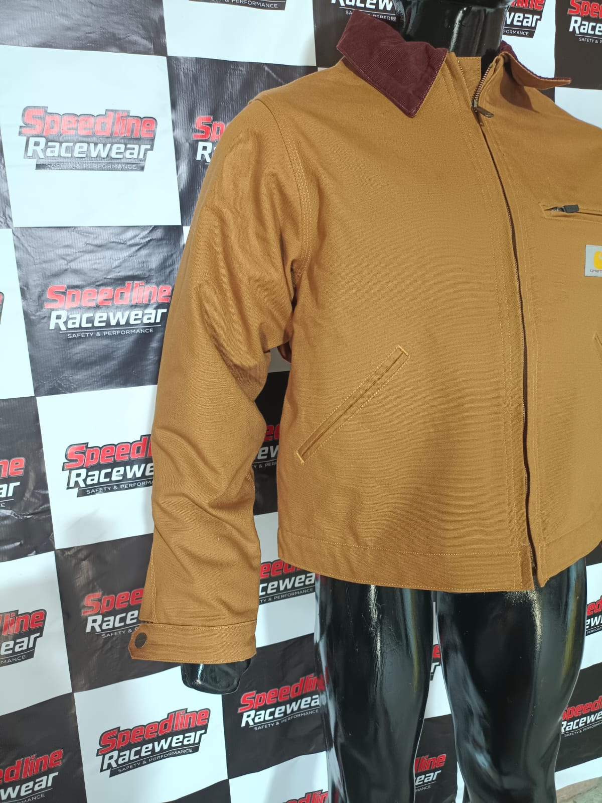 Carhartt Detroit Style Brown Duck Canvas Work Jacket with Corduroy Collar Speedline Racewear