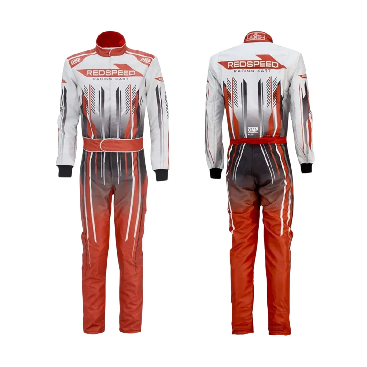 Redspeed OMP kart suit stitching detail close-up